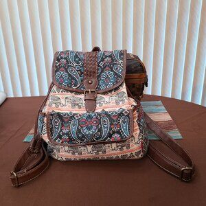 Unionbay Women's Paisley Elephant Cotton Drawstring Backpack Bag. Three exterior